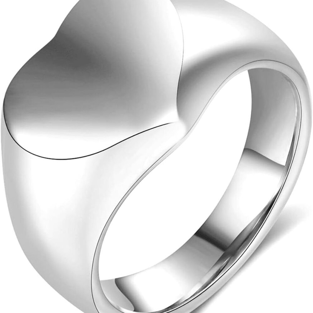 Stainless Steel Heart Shaped Classical Simple Plain Signet Style Wedding Promise